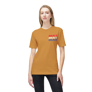 America x3 !  Unisex Midweight T-shirt, Made in USA