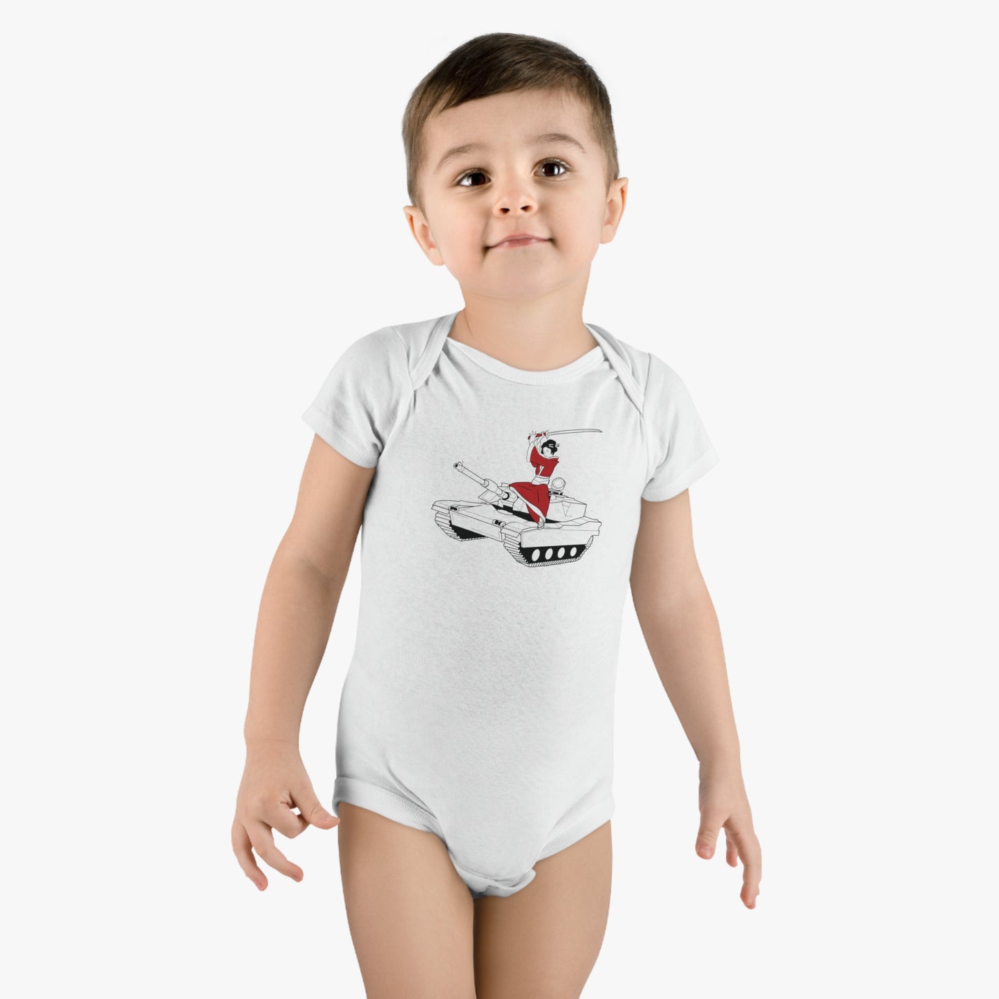 A Samurai on a Tank on a Baby Short Sleeve Onesie®