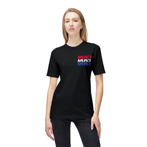 America x3 !  Unisex Midweight T-shirt, Made in USA