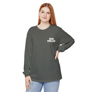 Sow Smiles - Skeleton Back - Unisex Garment-dyed Long Sleeve T-Shirt