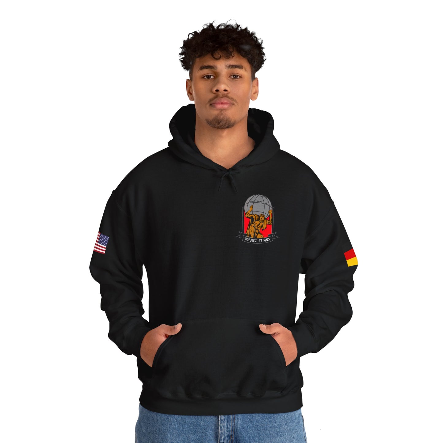 Titan 7 Call Sign -  USANEC-S - Flags on Sleeves - Unisex Heavy Blend™ Hooded Sweatshirt