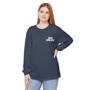 Sow Smiles - Skeleton Back - Unisex Garment-dyed Long Sleeve T-Shirt