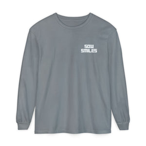 Sow Smiles - Skeleton Back - Unisex Garment-dyed Long Sleeve T-Shirt