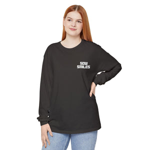 Sow Smiles - Skeleton Back - Unisex Garment-dyed Long Sleeve T-Shirt