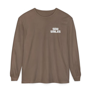 Sow Smiles - Skeleton Back - Unisex Garment-dyed Long Sleeve T-Shirt