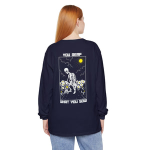 Sow Smiles - Skeleton Back - Unisex Garment-dyed Long Sleeve T-Shirt