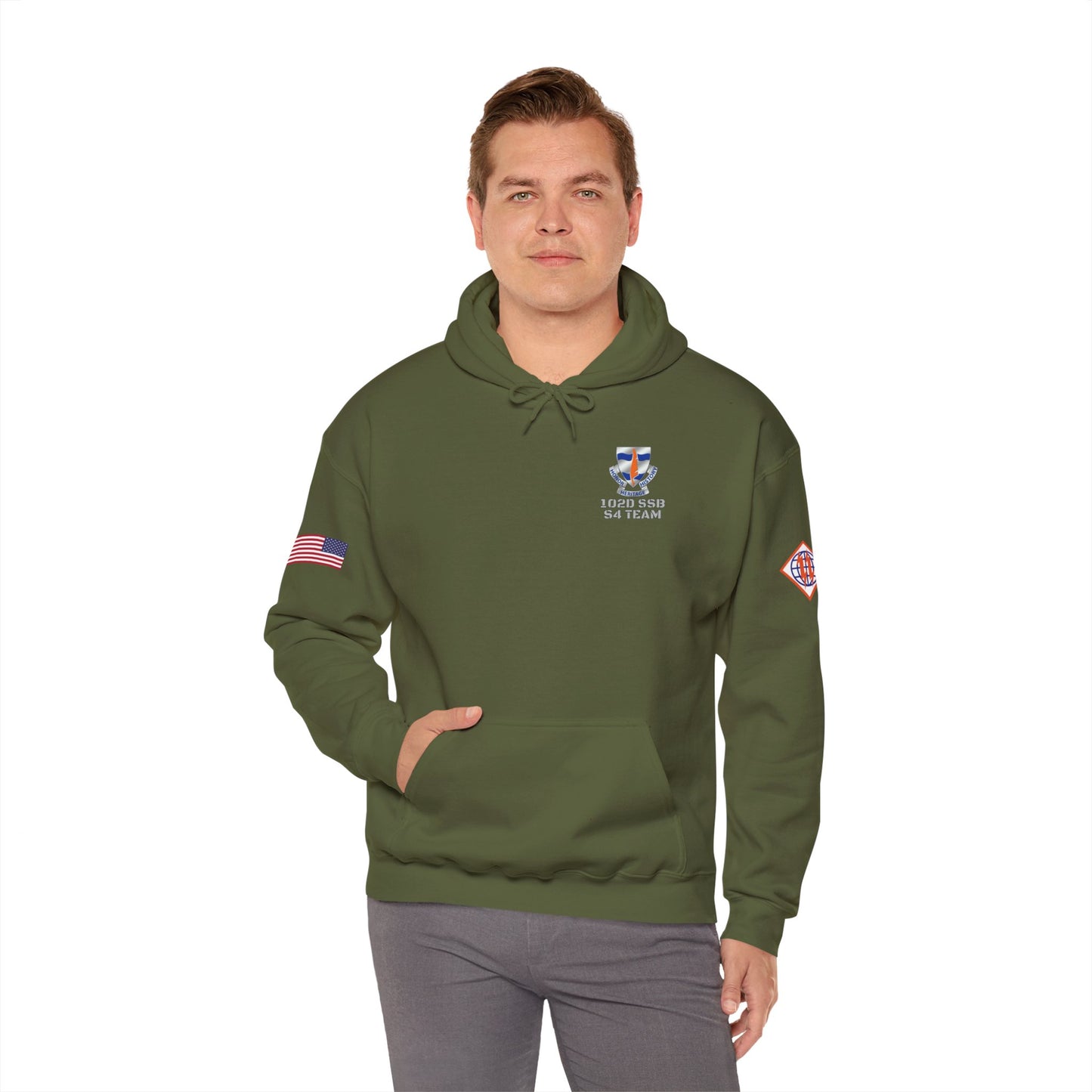 S4 - Option 2 - 102D SSB - Flags on Sleeves - Unisex Heavy Blend™ Hooded Sweatshirt