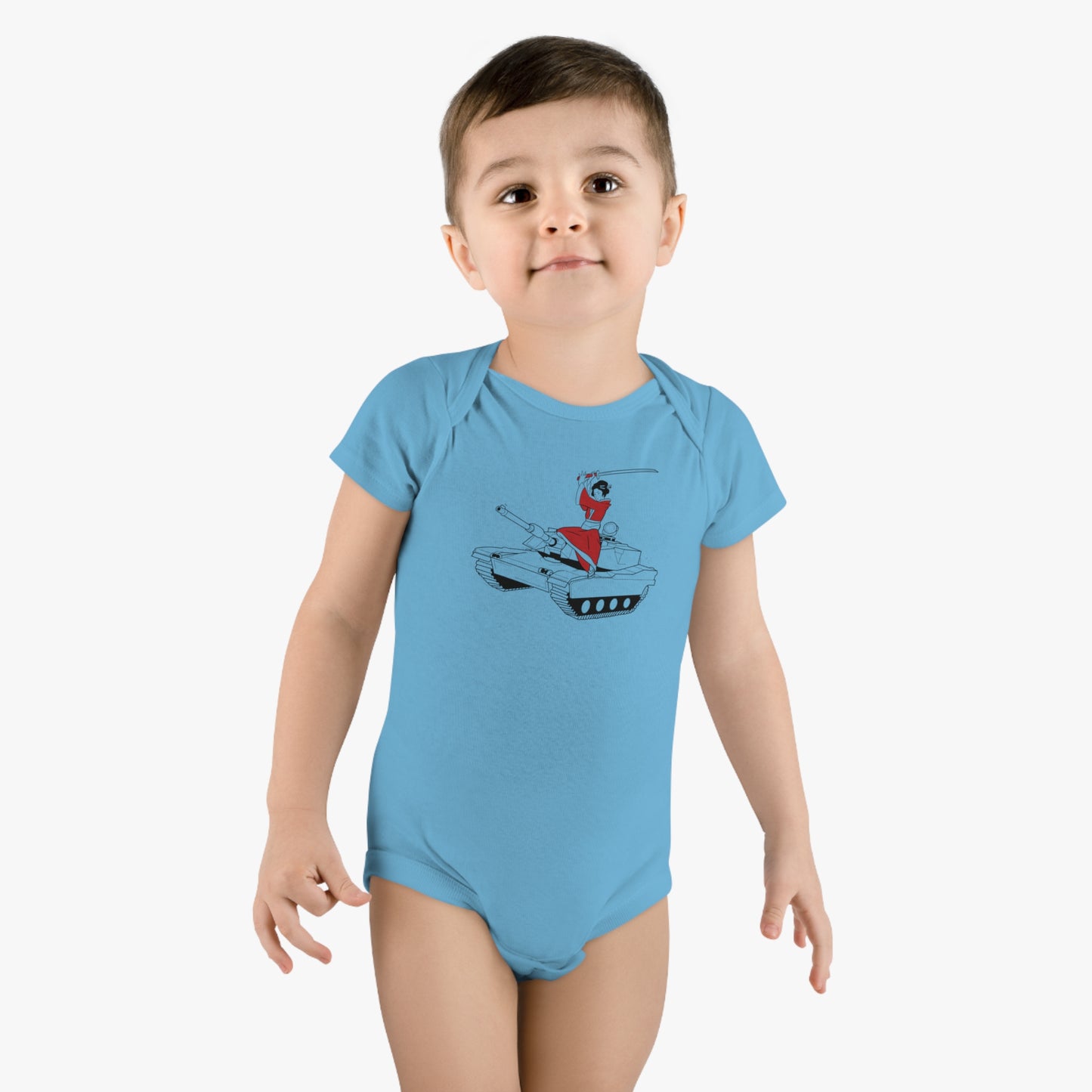 A Samurai on a Tank on a Baby Short Sleeve Onesie®