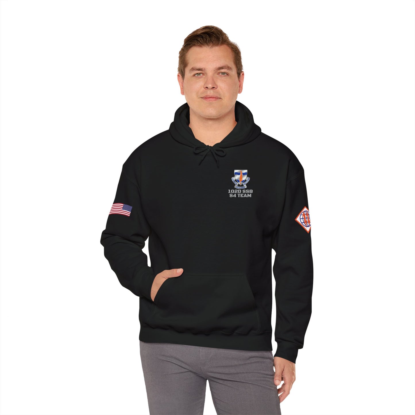 S4 - Option 2 - 102D SSB - Flags on Sleeves - Unisex Heavy Blend™ Hooded Sweatshirt