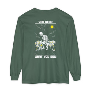 Sow Smiles - Skeleton Back - Unisex Garment-dyed Long Sleeve T-Shirt