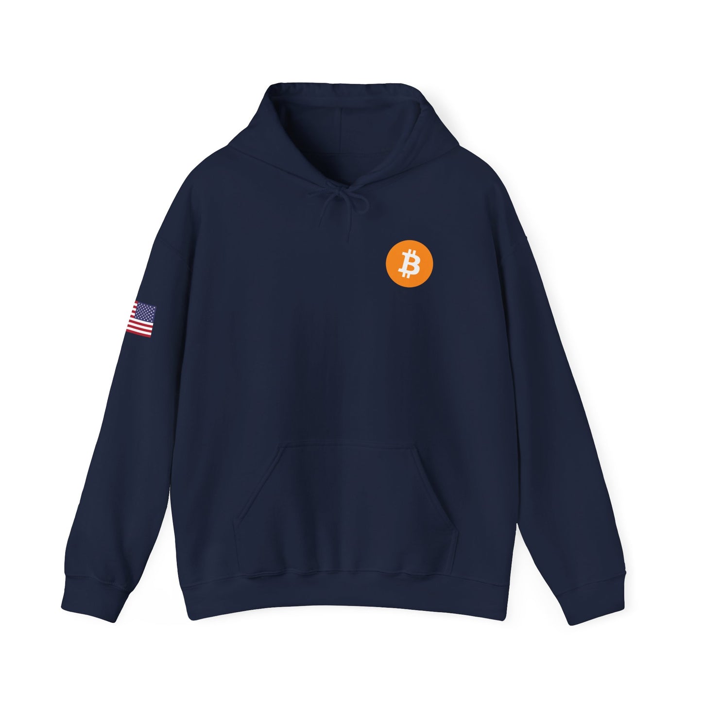 Bitcoin - USA Flag on Right Sleeve - Unisex Heavy Blend™ Hooded Sweatshirt