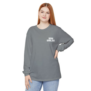 Sow Smiles - Skeleton Back - Unisex Garment-dyed Long Sleeve T-Shirt