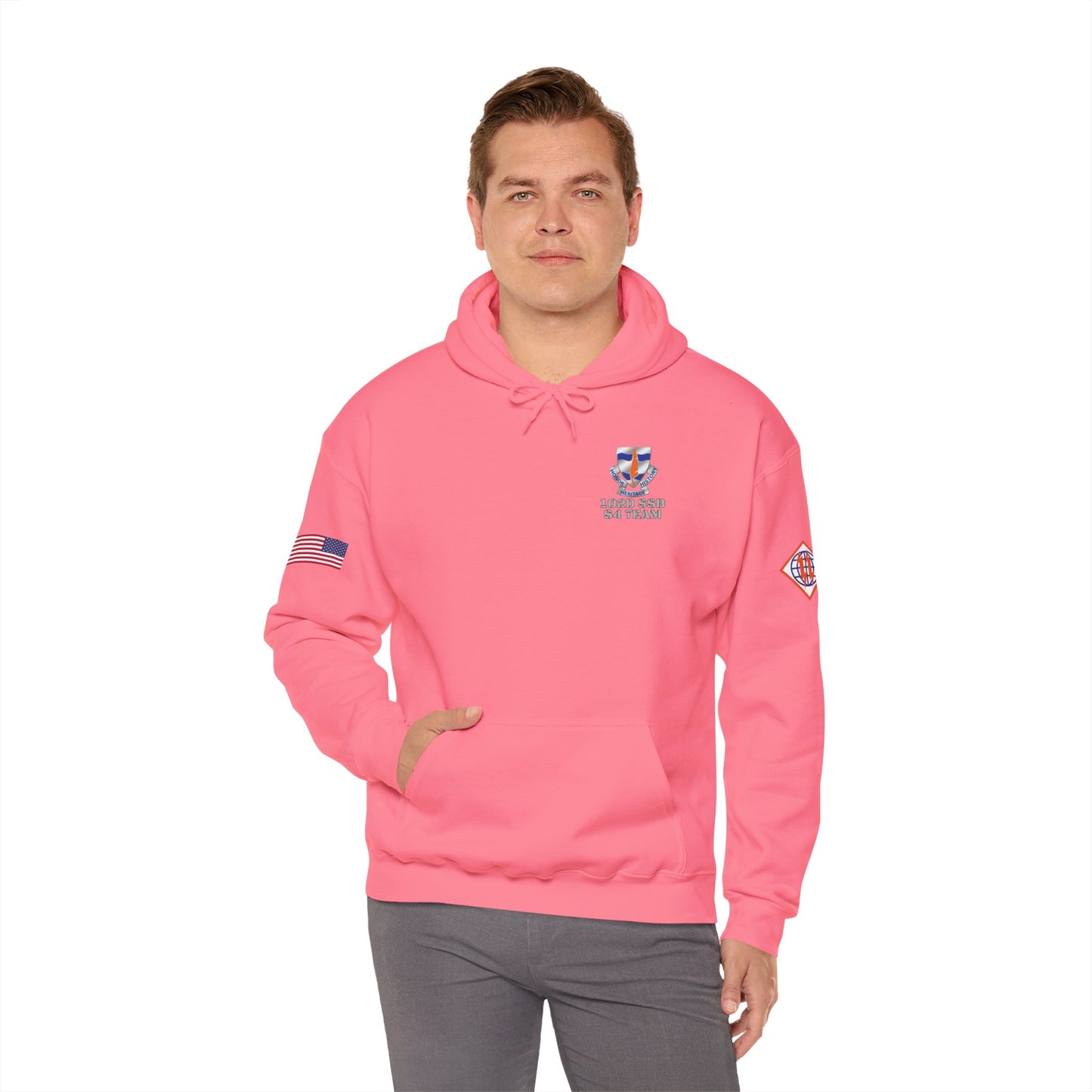 S4 - Option 2 - 102D SSB - Flags on Sleeves - Unisex Heavy Blend™ Hooded Sweatshirt