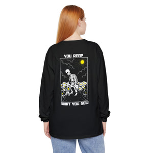 Sow Smiles - Skeleton Back - Unisex Garment-dyed Long Sleeve T-Shirt