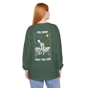 Sow Smiles - Skeleton Back - Unisex Garment-dyed Long Sleeve T-Shirt