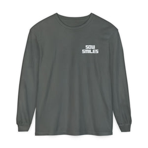 Sow Smiles - Skeleton Back - Unisex Garment-dyed Long Sleeve T-Shirt