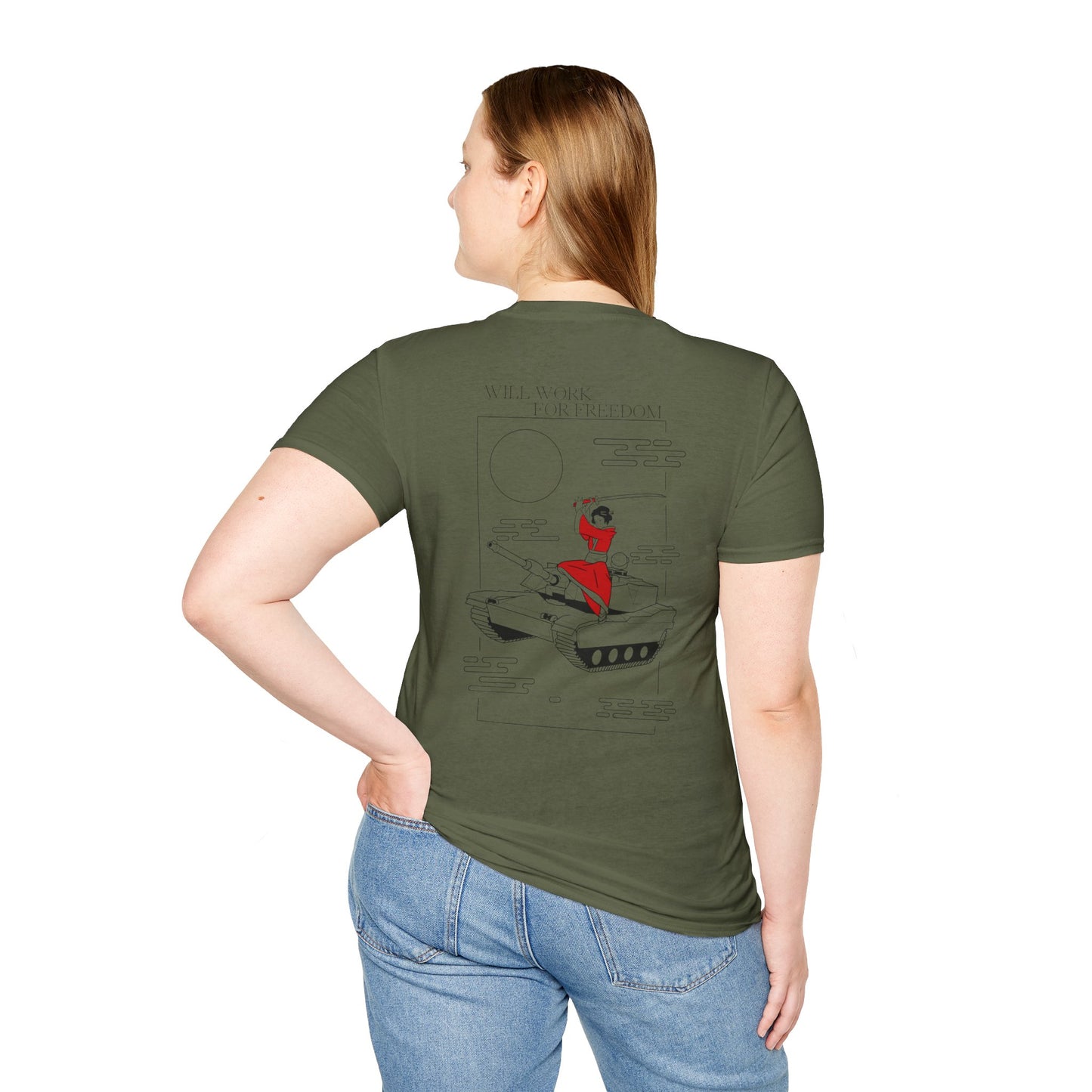 A Samurai on a Tank on a Soft-style tee