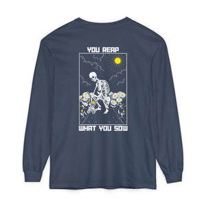 Sow Smiles - Skeleton Back - Unisex Garment-dyed Long Sleeve T-Shirt