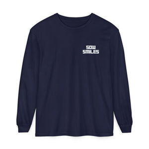 Sow Smiles - Skeleton Back - Unisex Garment-dyed Long Sleeve T-Shirt