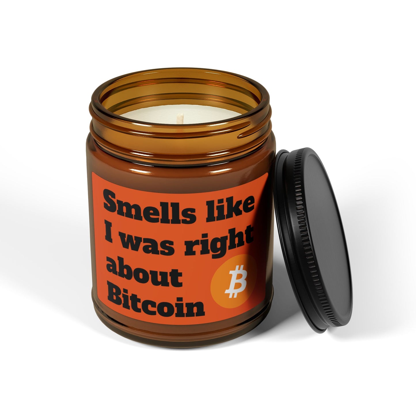 Bitcoin Smells Scented Soy Candle (Multi-Size, Amber Jar)