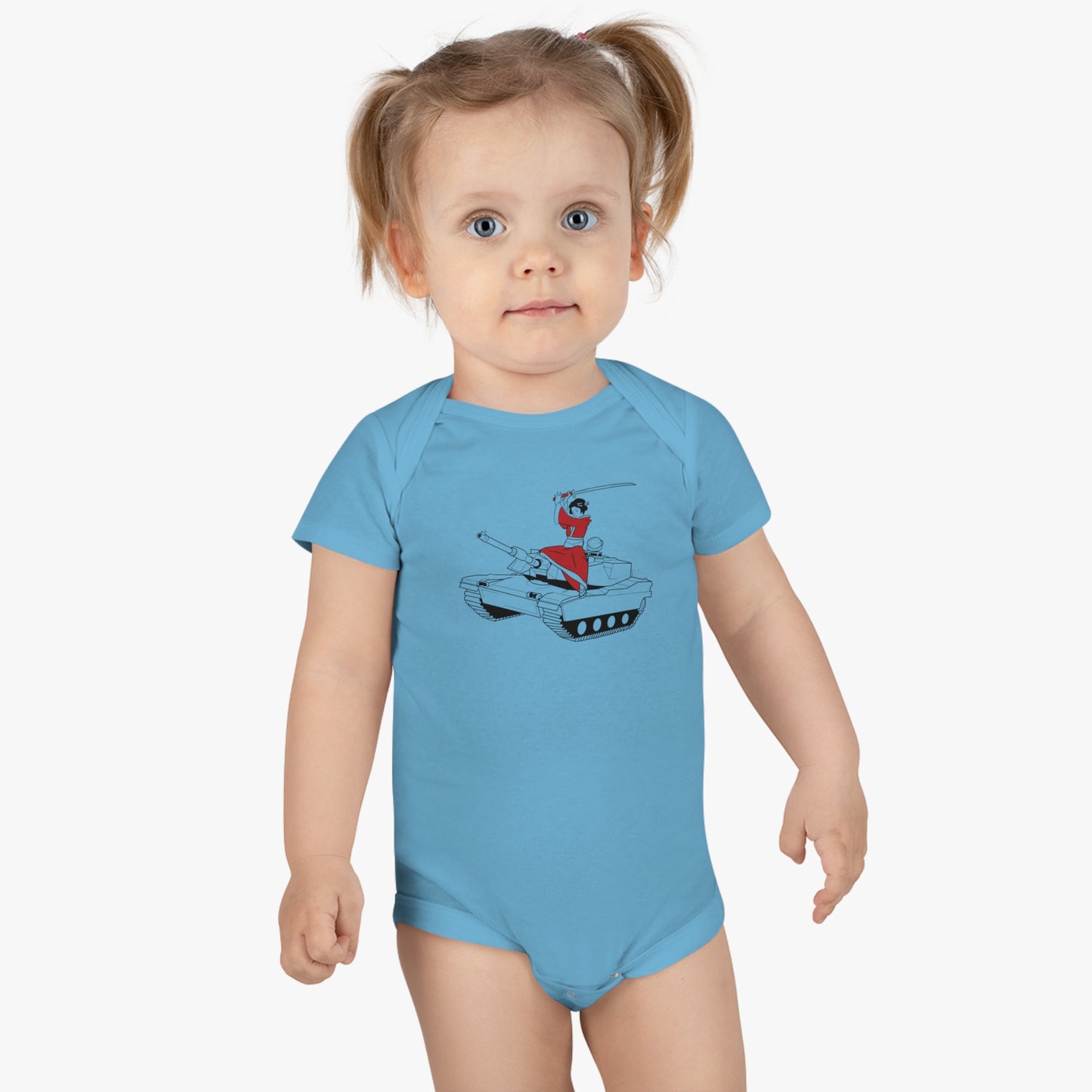 A Samurai on a Tank on a Baby Short Sleeve Onesie®