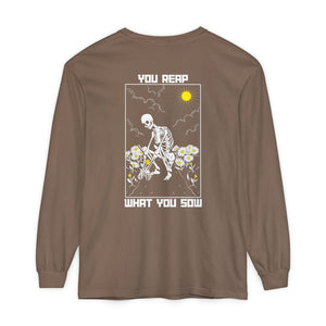 Sow Smiles - Skeleton Back - Unisex Garment-dyed Long Sleeve T-Shirt