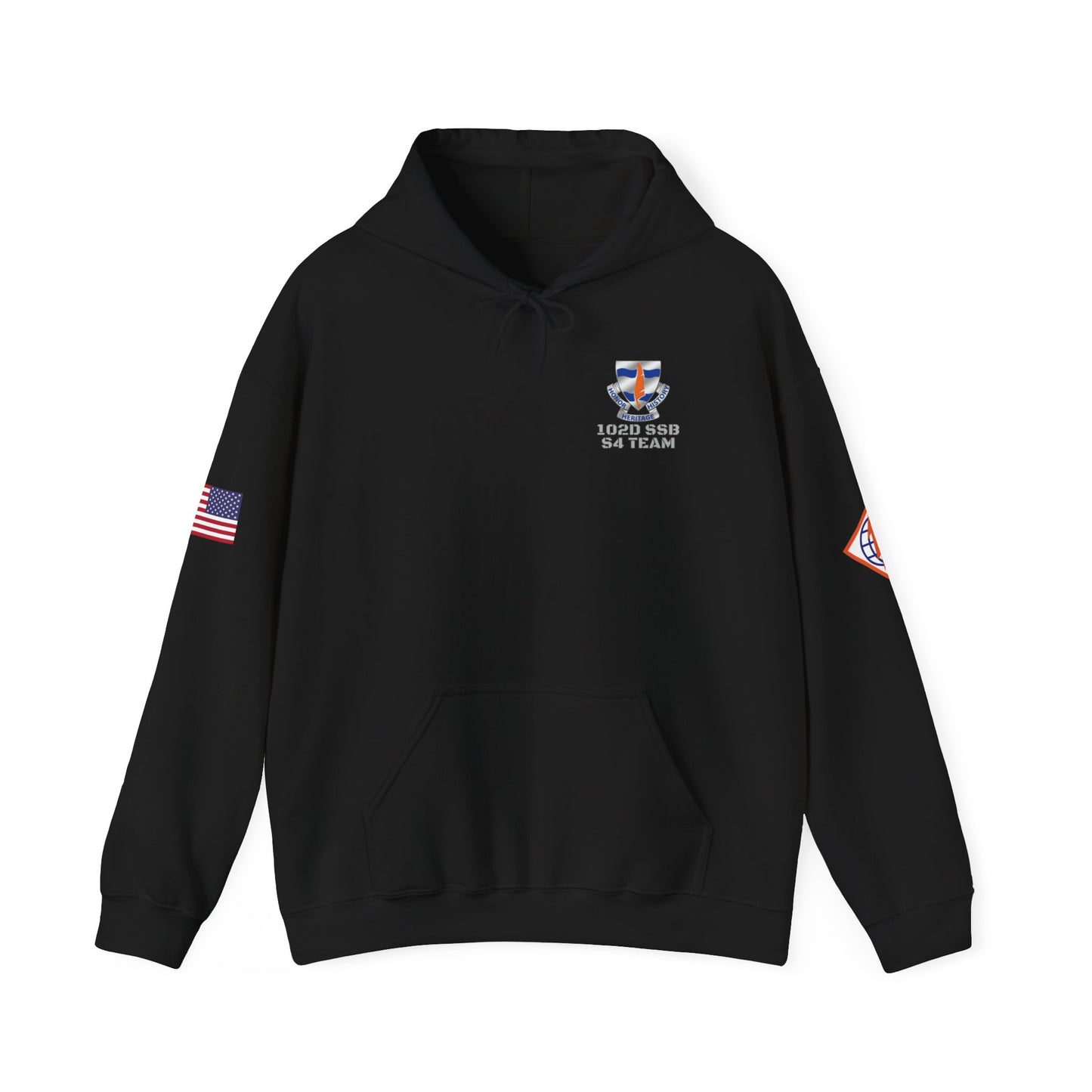 S4 - Option 2 - 102D SSB - Flags on Sleeves - Unisex Heavy Blend™ Hooded Sweatshirt