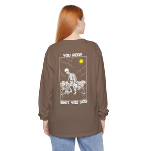 Sow Smiles - Skeleton Back - Unisex Garment-dyed Long Sleeve T-Shirt