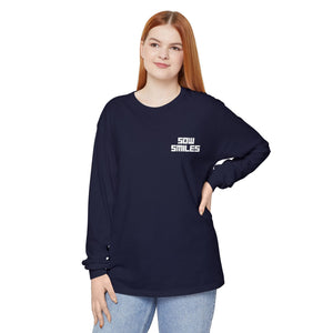 Sow Smiles - Skeleton Back - Unisex Garment-dyed Long Sleeve T-Shirt