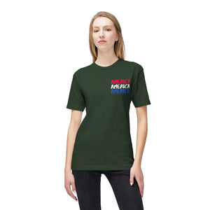 America x3 !  Unisex Midweight T-shirt, Made in USA