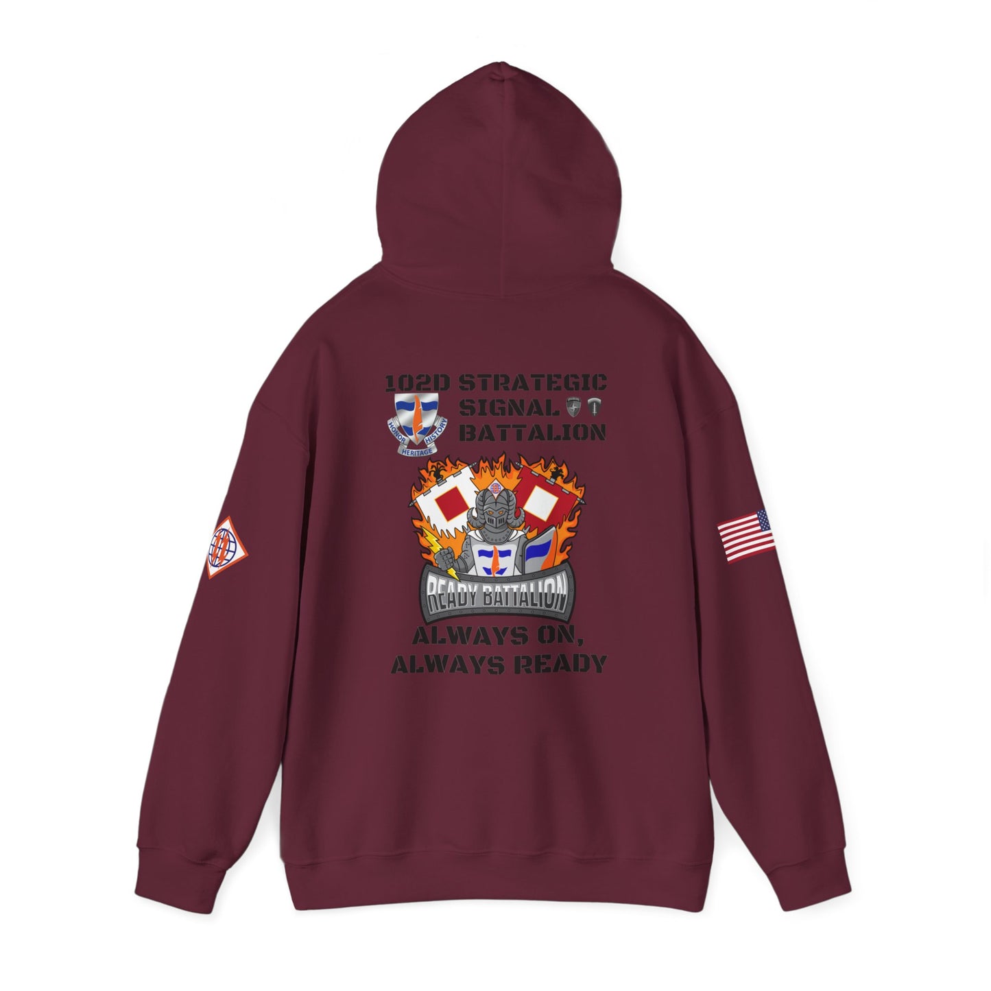 S4 - Option 2 - 102D SSB - Flags on Sleeves - Unisex Heavy Blend™ Hooded Sweatshirt