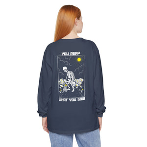 Sow Smiles - Skeleton Back - Unisex Garment-dyed Long Sleeve T-Shirt