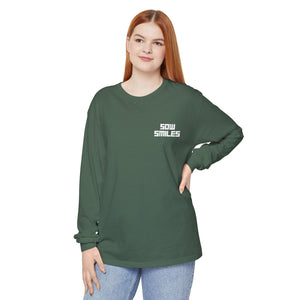 Sow Smiles - Skeleton Back - Unisex Garment-dyed Long Sleeve T-Shirt