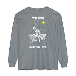 Sow Smiles - Skeleton Back - Unisex Garment-dyed Long Sleeve T-Shirt