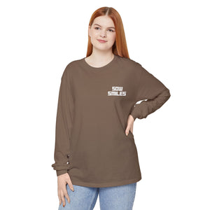 Sow Smiles - Skeleton Back - Unisex Garment-dyed Long Sleeve T-Shirt