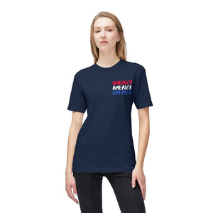 America x3 !  Unisex Midweight T-shirt, Made in USA