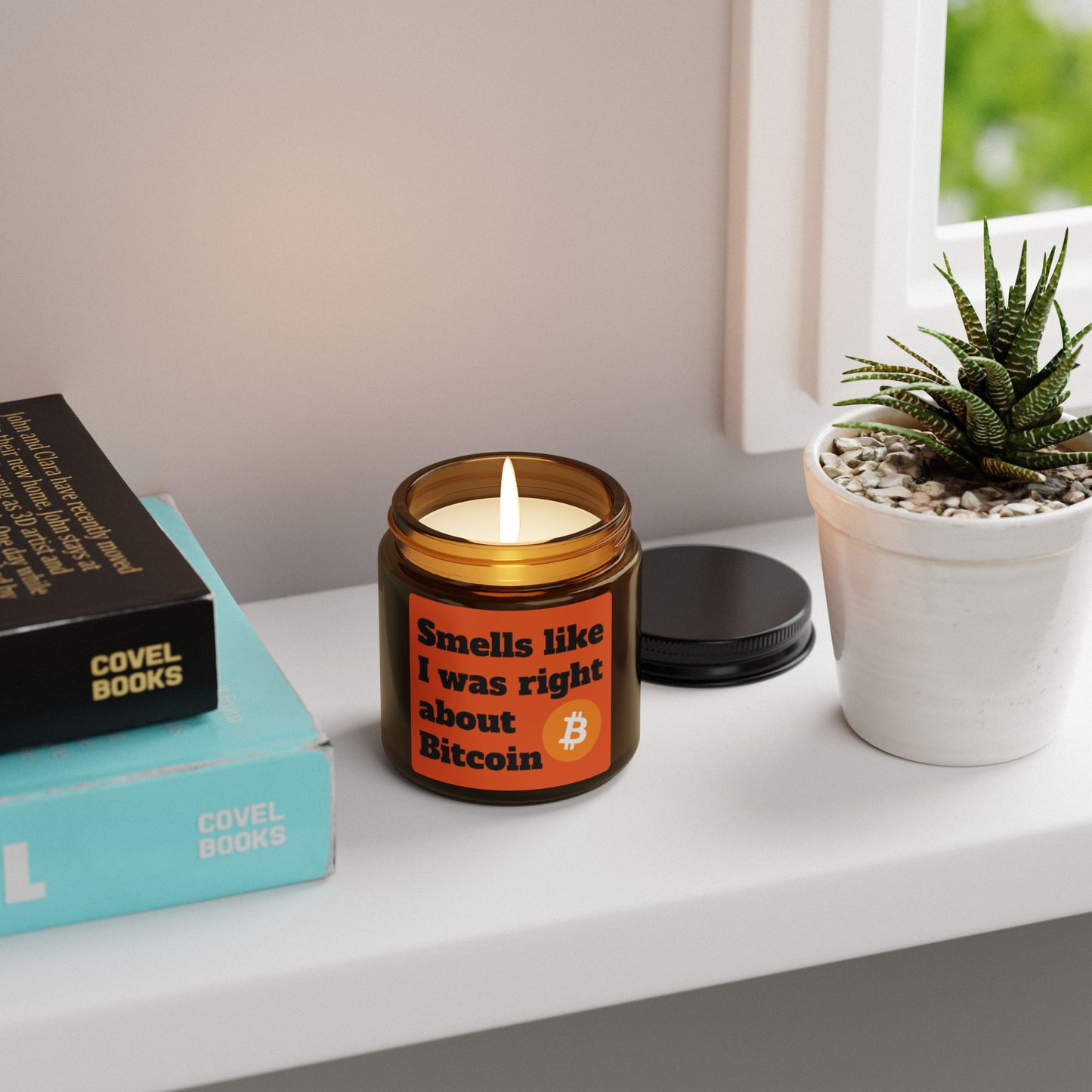 Bitcoin Smells Scented Soy Candle (Multi-Size, Amber Jar)