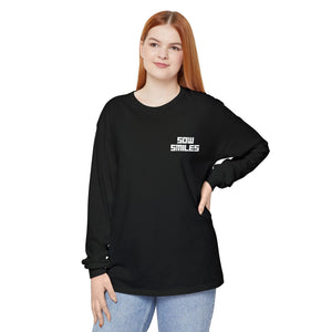 Sow Smiles - Skeleton Back - Unisex Garment-dyed Long Sleeve T-Shirt