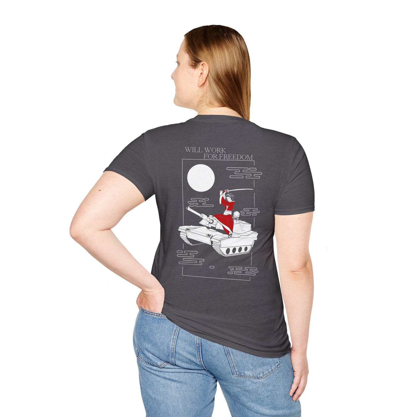 A Samurai on a Tank on a Soft-style tee