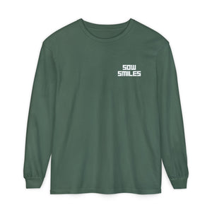 Sow Smiles - Skeleton Back - Unisex Garment-dyed Long Sleeve T-Shirt
