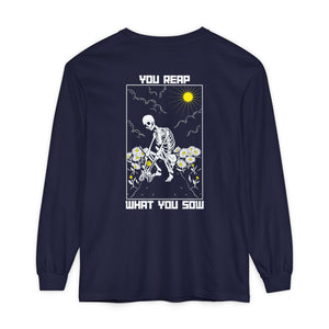 Sow Smiles - Skeleton Back - Unisex Garment-dyed Long Sleeve T-Shirt