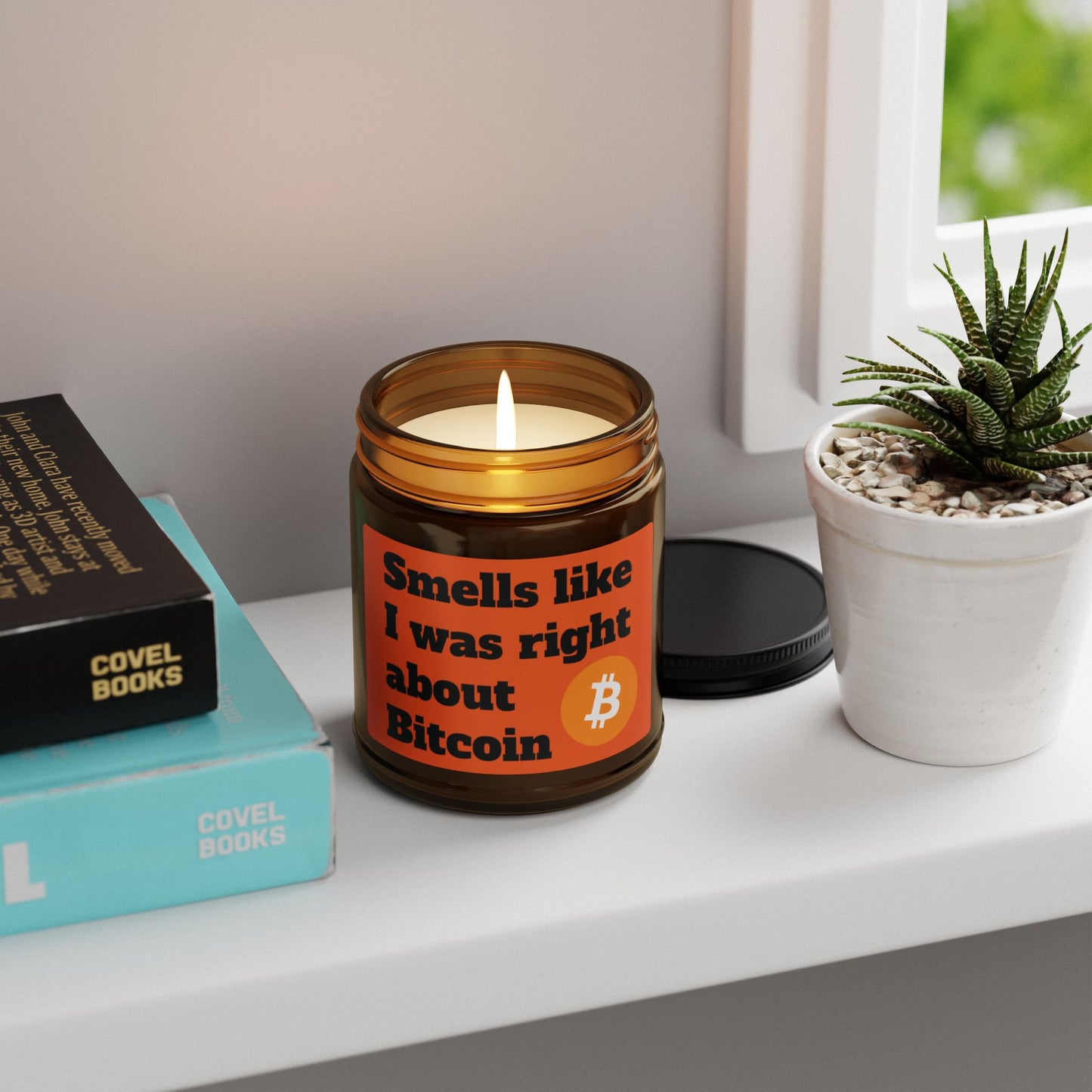 Bitcoin Smells Scented Soy Candle (Multi-Size, Amber Jar)