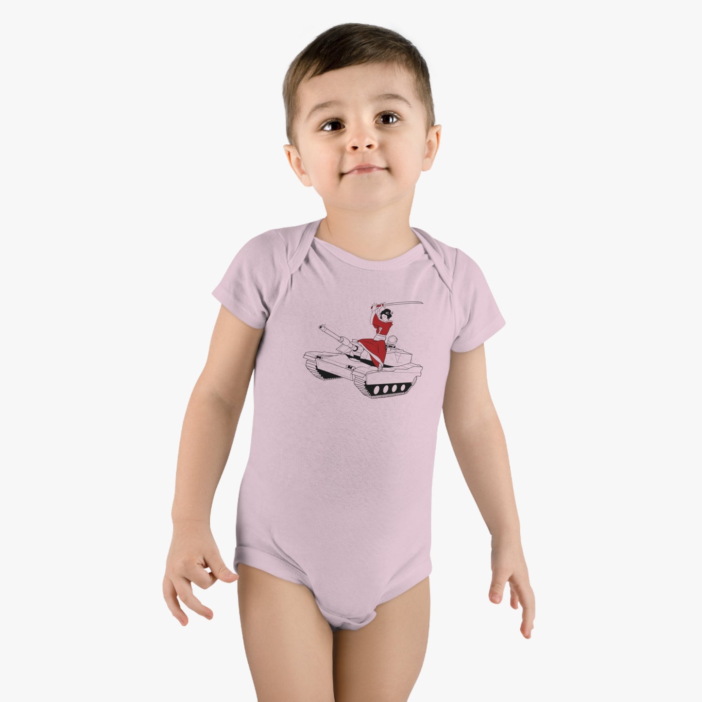 A Samurai on a Tank on a Baby Short Sleeve Onesie®