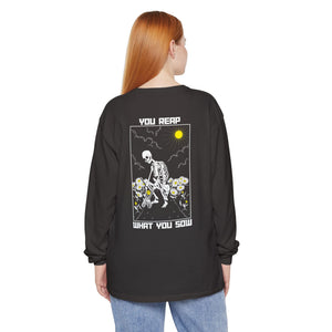 Sow Smiles - Skeleton Back - Unisex Garment-dyed Long Sleeve T-Shirt