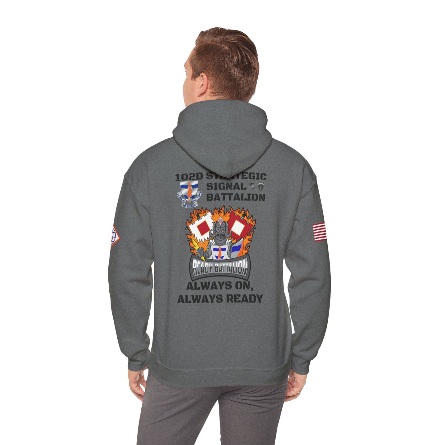 S4 - Option 2 - 102D SSB - Flags on Sleeves - Unisex Heavy Blend™ Hooded Sweatshirt