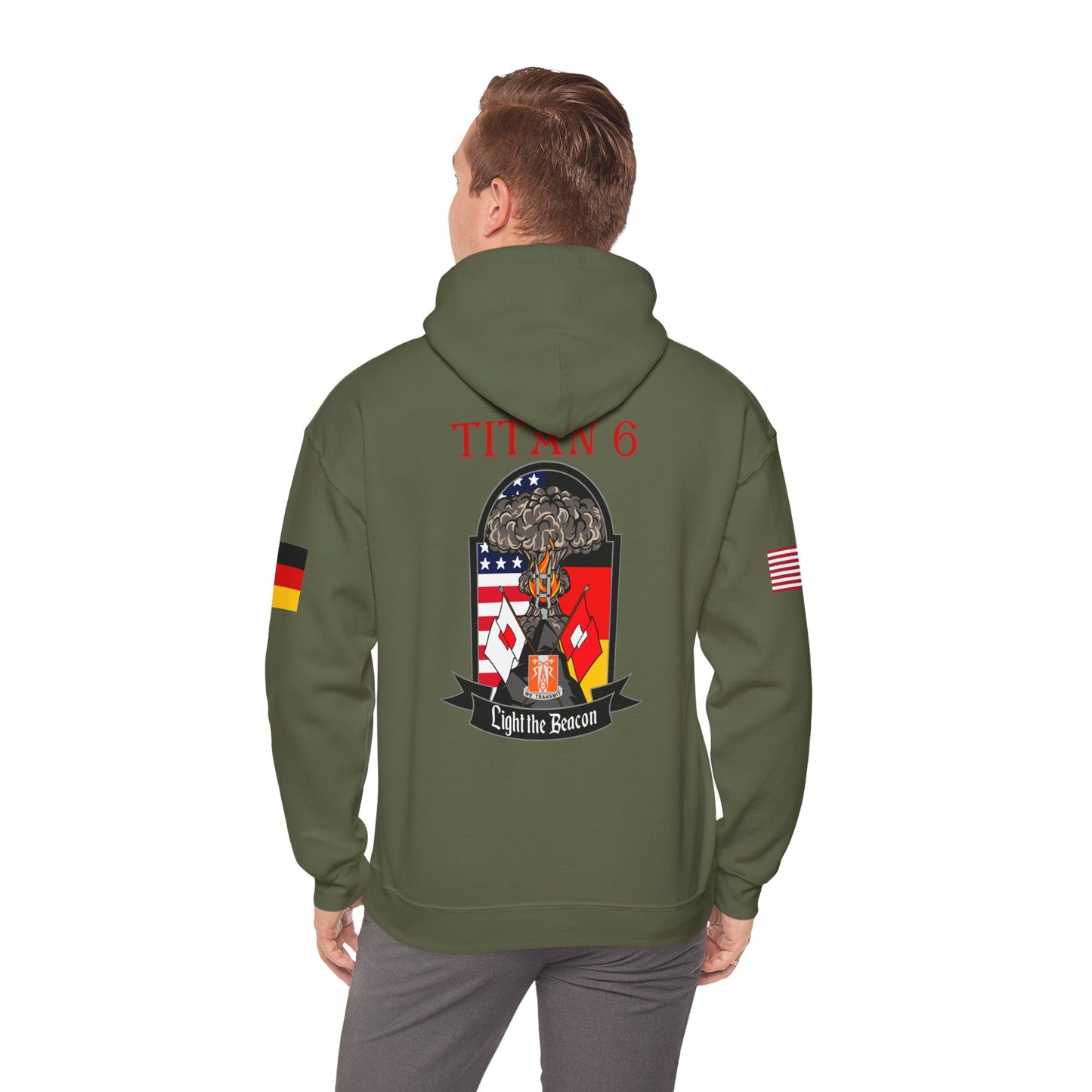 Titan 6 Call Sign -  USANEC-S - Flags on Sleeves - Unisex Heavy Blend™ Hooded Sweatshirt