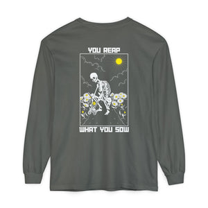 Sow Smiles - Skeleton Back - Unisex Garment-dyed Long Sleeve T-Shirt