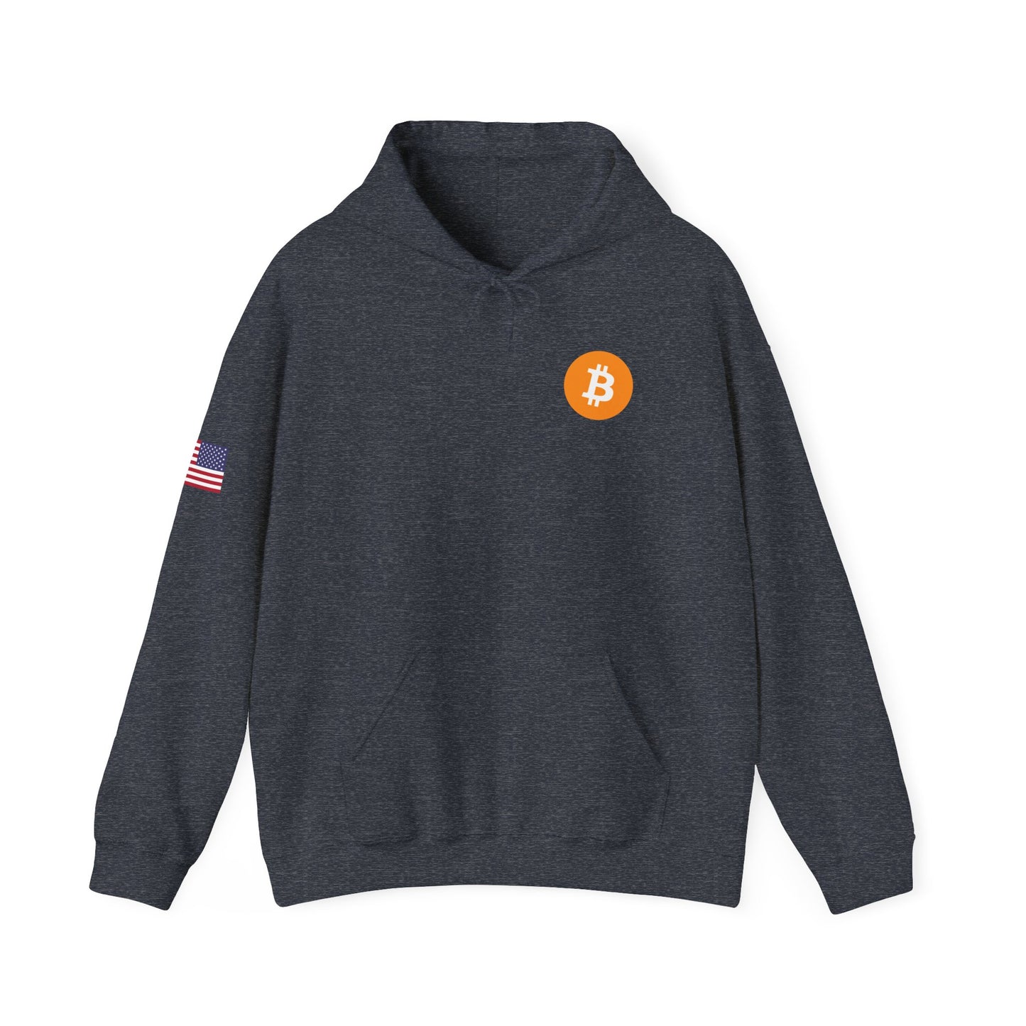 Bitcoin - USA Flag on Right Sleeve - Unisex Heavy Blend™ Hooded Sweatshirt