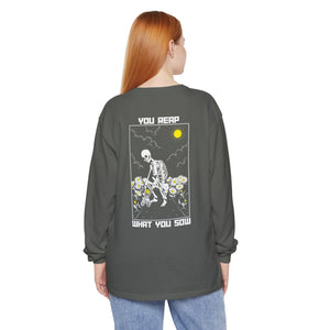 Sow Smiles - Skeleton Back - Unisex Garment-dyed Long Sleeve T-Shirt